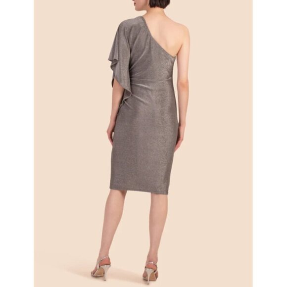 Trina Turk 'Ratio' One-Shoulder Metallic Jersey Dress, Mercury Silver - Picture 4 of 4